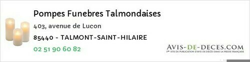 Avis de décès - Olonne-sur-Mer - Pompes Funebres Talmondaises