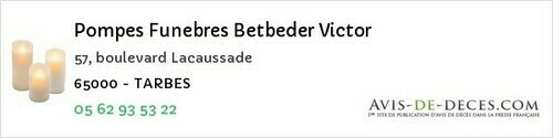 Avis de décès - Odos - Pompes Funebres Betbeder Victor