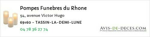 Avis de décès - Brindas - Pompes Funebres du Rhone