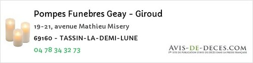 Avis de décès - Ternay - Pompes Funebres Geay - Giroud