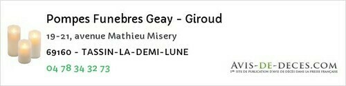Avis de décès - Aveize - Pompes Funebres Geay - Giroud