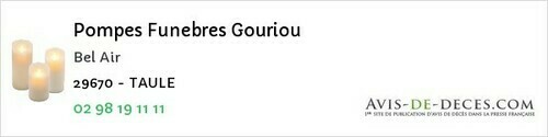 Avis de décès - Mellac - Pompes Funebres Gouriou