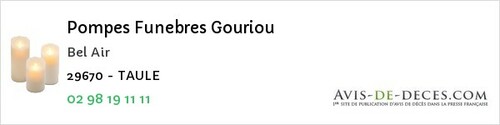 Avis de décès - La Roche-Maurice - Pompes Funebres Gouriou