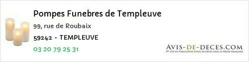 Avis de décès - Erquinghem-Lys - Pompes Funebres de Templeuve