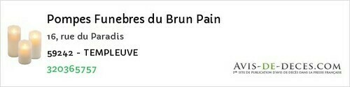 Avis de décès - Lewarde - Pompes Funebres du Brun Pain