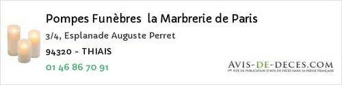 Avis de décès - Ormesson-sur-Marne - Pompes Funèbres la Marbrerie de Paris