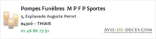 Avis de décès - Saint-Maurice - Pompes Funèbres M P F P Sportes