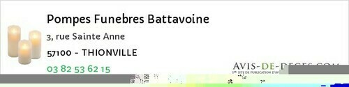 Avis de décès - Hellering-lès-Fénétrange - Pompes Funebres Battavoine