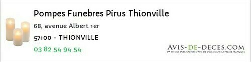 Avis de décès - Téterchen - Pompes Funebres Pirus Thionville
