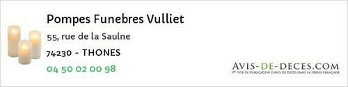 Avis de décès - Orcier - Pompes Funebres Vulliet