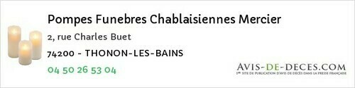 Avis de décès - Cran-Gevrier - Pompes Funebres Chablaisiennes Mercier