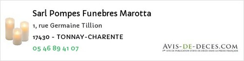 Avis de décès - Marsilly - Sarl Pompes Funebres Marotta