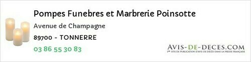 Avis de décès - Tonnerre - Pompes Funebres et Marbrerie Poinsotte