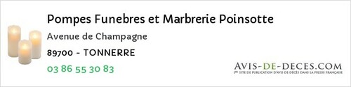 Avis de décès - Maligny - Pompes Funebres et Marbrerie Poinsotte