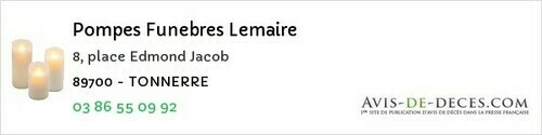 Avis de décès - Migennes - Pompes Funebres Lemaire
