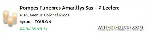Avis de décès - Rocbaron - Pompes Funebres Amarillys Sas - P Leclerc