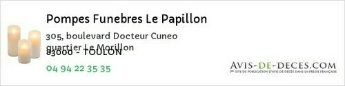 Avis de décès - Ollioules - Pompes Funebres Le Papillon
