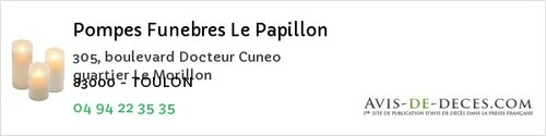 Avis de décès - Toulon - Pompes Funebres Le Papillon