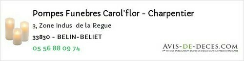 Avis de décès - Cavignac - Pompes Funebres Carol'flor - Charpentier