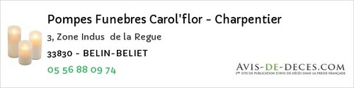Avis de décès - Carbon-Blanc - Pompes Funebres Carol'flor - Charpentier