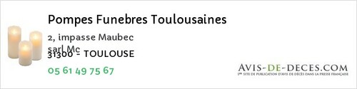 Avis de décès - Castelnau-D'estrétefonds - Pompes Funebres Toulousaines