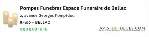 Avis de décès - Blanzac - Pompes Funebres Espace Funeraire de Bellac