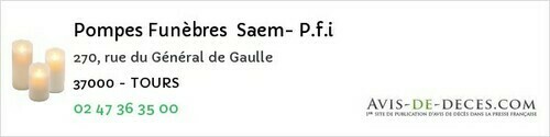Avis de décès - Limeray - Pompes Funèbres Saem- P.f.i