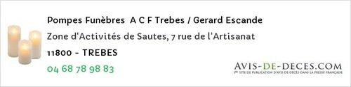 Avis de décès - Saint-Paulet - Pompes Funèbres A C F Trebes / Gerard Escande