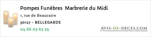 Avis de décès - Aimargues - Pompes Funèbres Marbrerie du Midi