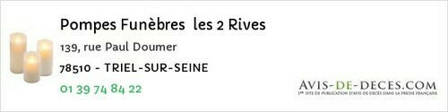 Avis de décès - Andrésy - Pompes Funèbres les 2 Rives