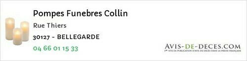Avis de décès - Les Salles-du-Gardon - Pompes Funebres Collin