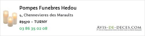 Avis de décès - Bonnard - Pompes Funebres Hedou