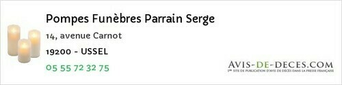 Avis de décès - Lamazière-Basse - Pompes Funèbres Parrain Serge