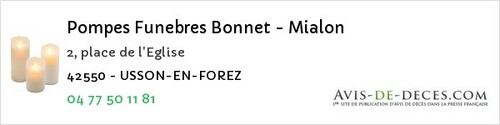 Avis de décès - Châteauneuf - Pompes Funebres Bonnet - Mialon