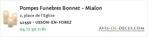 Avis de décès - Le Crozet - Pompes Funebres Bonnet - Mialon