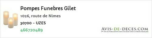 Avis de décès - Uzes - Pompes Funebres Gilet