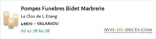 Avis de décès - Juvardeil - Pompes Funebres Bidet Marbrerie