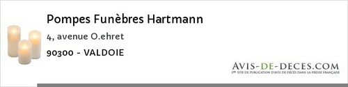 Avis de décès - Trévenans - Pompes Funèbres Hartmann