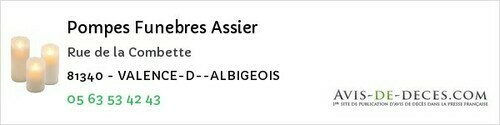 Avis de décès - Valderiès - Pompes Funebres Assier