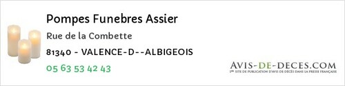Avis de décès - Valence-D'albigeois - Pompes Funebres Assier