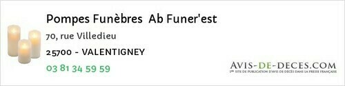 Avis de décès - Pontarlier - Pompes Funèbres Ab Funer'est