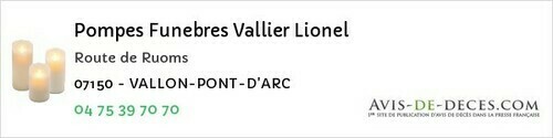 Avis de décès - Charnas - Pompes Funebres Vallier Lionel