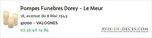 Avis de décès - Pontorson - Pompes Funebres Dorey - Le Meur