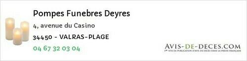 Avis de décès - Vendargues - Pompes Funebres Deyres