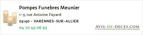 Avis de décès - Saint-Menoux - Pompes Funebres Meunier