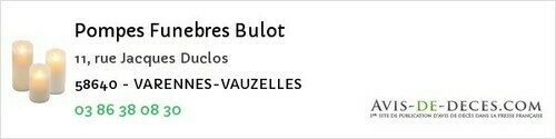 Avis de décès - Chantenay-Saint-Imbert - Pompes Funebres Bulot