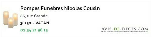 Avis de décès - Ingrandes - Pompes Funebres Nicolas Cousin