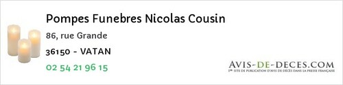 Avis de décès - Orsennes - Pompes Funebres Nicolas Cousin