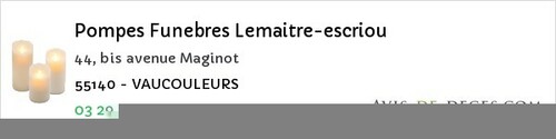 Avis de décès - Combres-Sous-Les-Côtes - Pompes Funebres Lemaitre-escriou