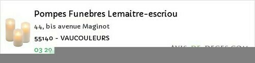 Avis de décès - Halles-Sous-Les-Côtes - Pompes Funebres Lemaitre-escriou